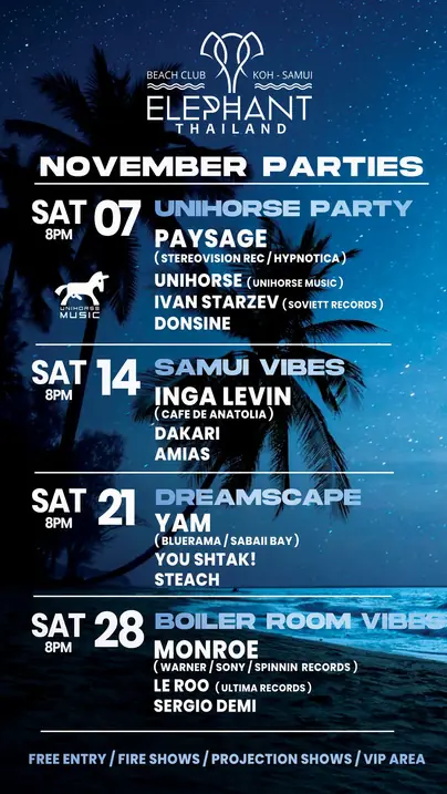 Elephant Beach Club November Parties lineup poster